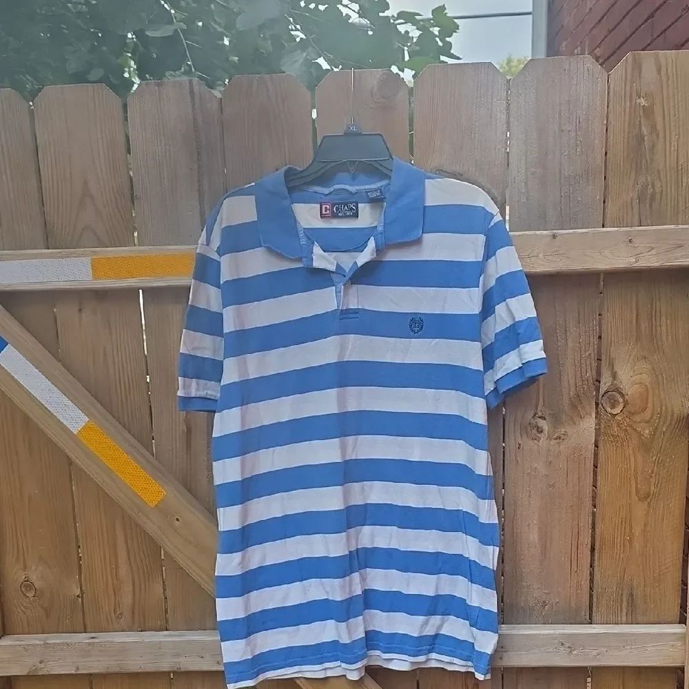 Chaps Blue and White Striped Polo Shirt